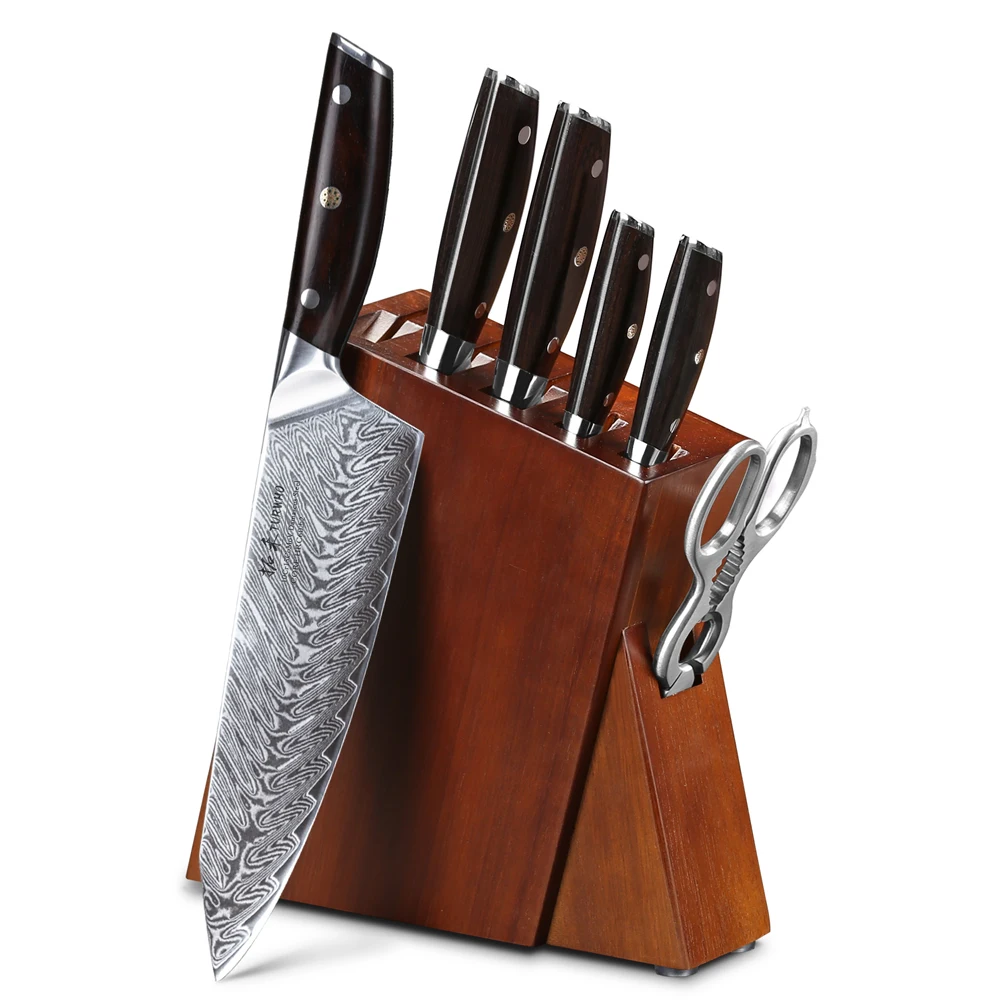 

6 Pieces 10Cr15 Damascus Steel Kitchen Knife Set with Block