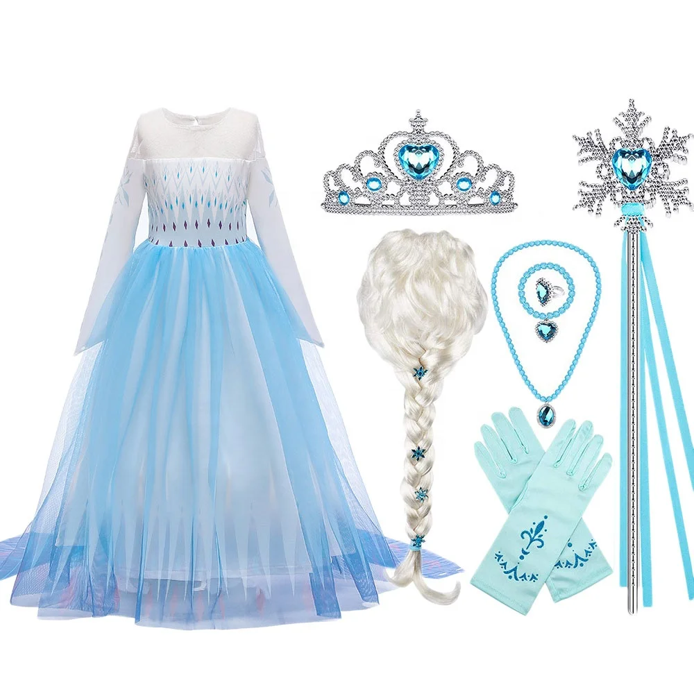

Girls Birthday Party Fancy Elsa Dress Costumes Collection Halloween Frozen Princess Elsa Dress with Cosplay Wig Wand Crown, As picture