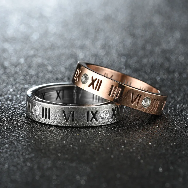 

FAHMI European and American style Roman Numerals Diamond Rings All year round Couple Rings Factory Direct Sales gold filled jewelry