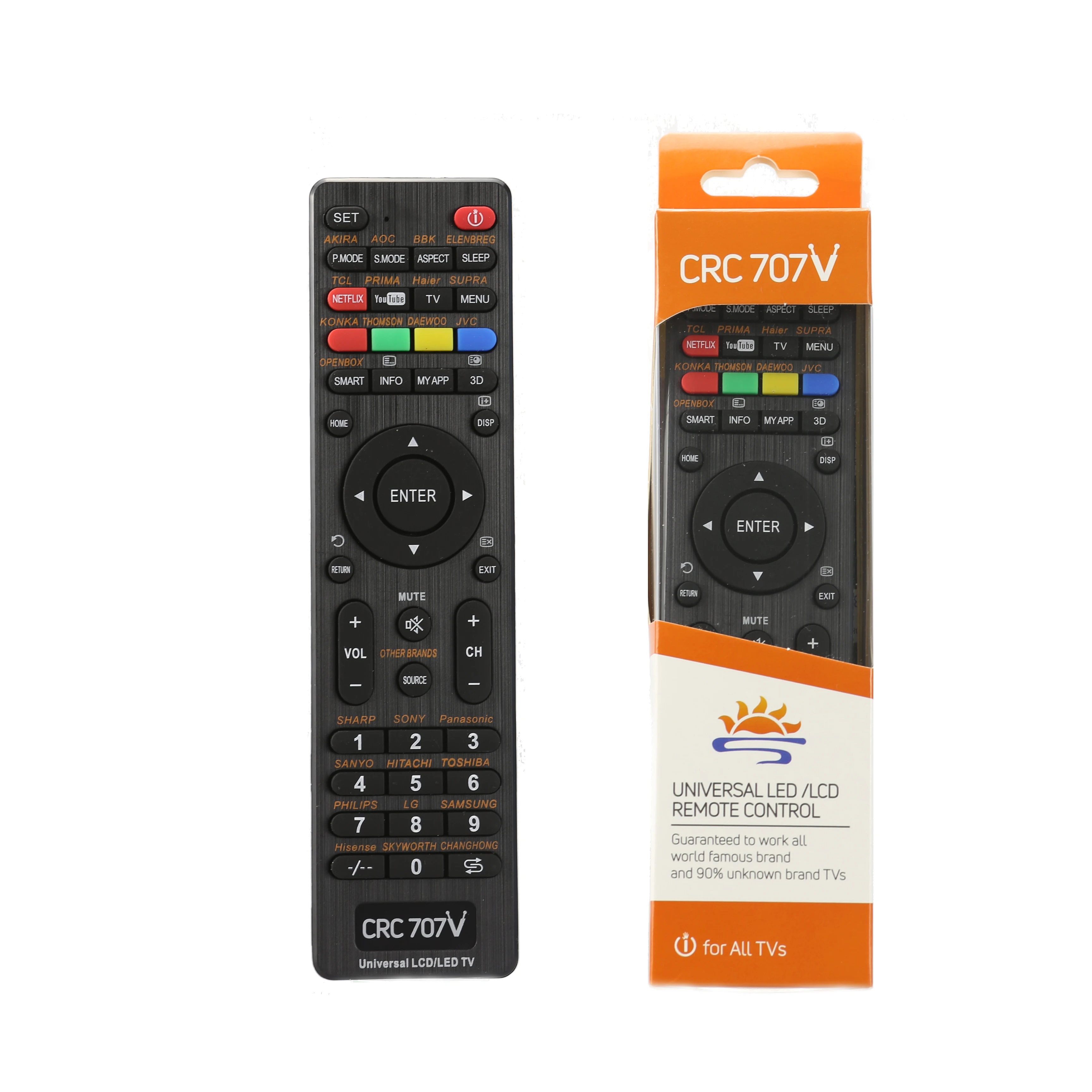 

Universal remote control CRC 707V for LCD tv remote from china supplier, Black