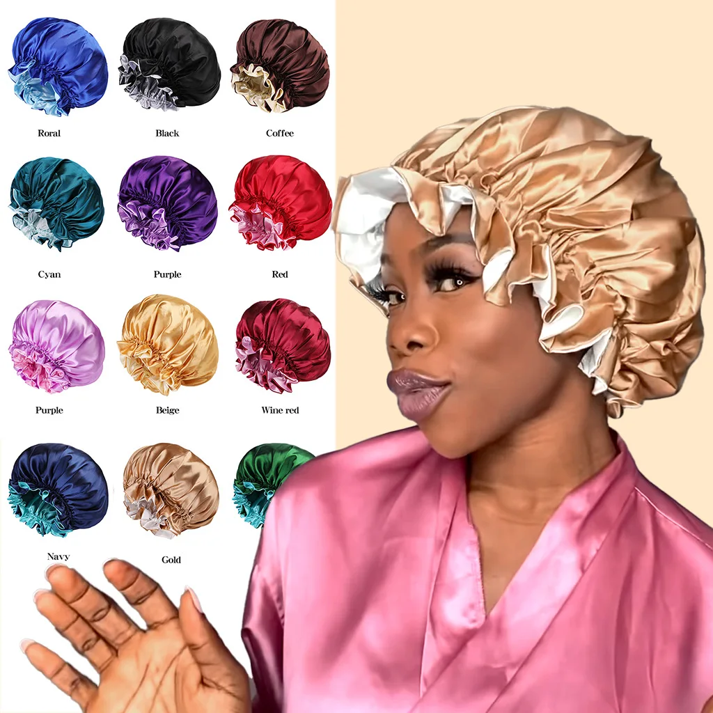 

Wholesale Double Layer Chemotherapy Hair Bonnet Custom Women Sleep Nightcap Hair Bonnets Custom Logo Silk Satin Bonnets
