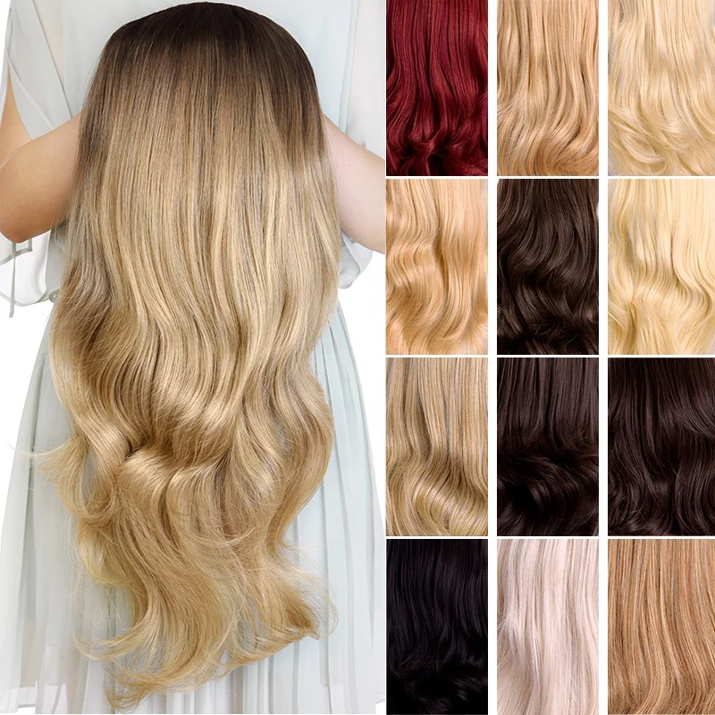 

Silike 210g 24 Inch Wavy 3/4 Half Wig Long Synthetic Hair Extensions Ombre Blonde Capless Wigs Hair Clips Extension For Women, Pic showed