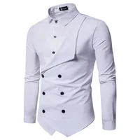 

2019 hot men's personality double-breasted long-sleeved shirt