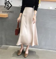 

Women Skirts Spring/Autumn Satin Fabric Vintage Long Ladies Casual High Waist Skirt New B9D104B