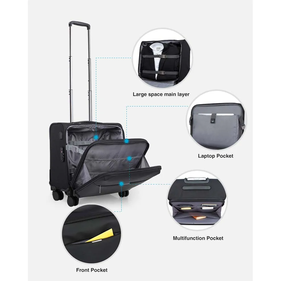 luggage Boarding Suitcase Travel Trolley Case Carry Ons Rolling Luggage Soft Shell Spinner Wheels TSA Lock Waterproof