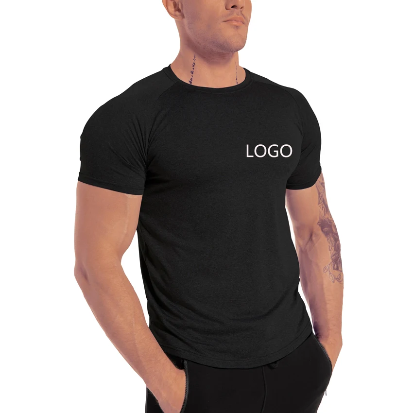 

2021 Factory Hot Sale Fitness Breathable Plain Black Custom Print Solid Color O Neck kwaliteit Slim shirt plain washed Tshirt