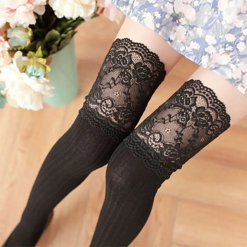 

2021 Women Winter Thigh-High Cotton Socks Over Knee Long Boot Warm Knit Stockings Lady Lace Leggings