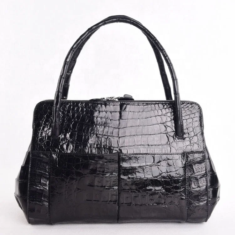 

Handcrafted gloss belly Crocodile shoulder tote handbag 2021 women real shiny crocodile skin shoulder bags leather black purse