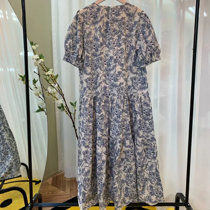 

QZ1026 Korean Chic Floral Print O Neck Short Sleeve Loose Dress Women Casual Dresses Clothing