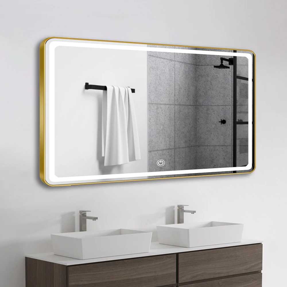 

Hot Sales Alum Metal Frame Rectangle Make Up Smart Screen Touch Bathroom LED Light Mirror Minimalist