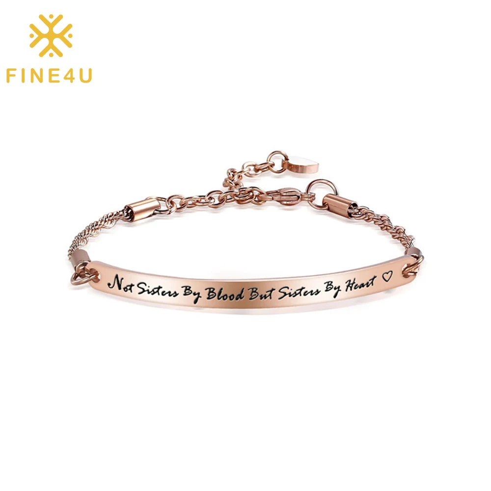 

Couple girlfriend bff gifts fashion jewelry stainless steel rose gold plated engraved custom bar bracelet for women