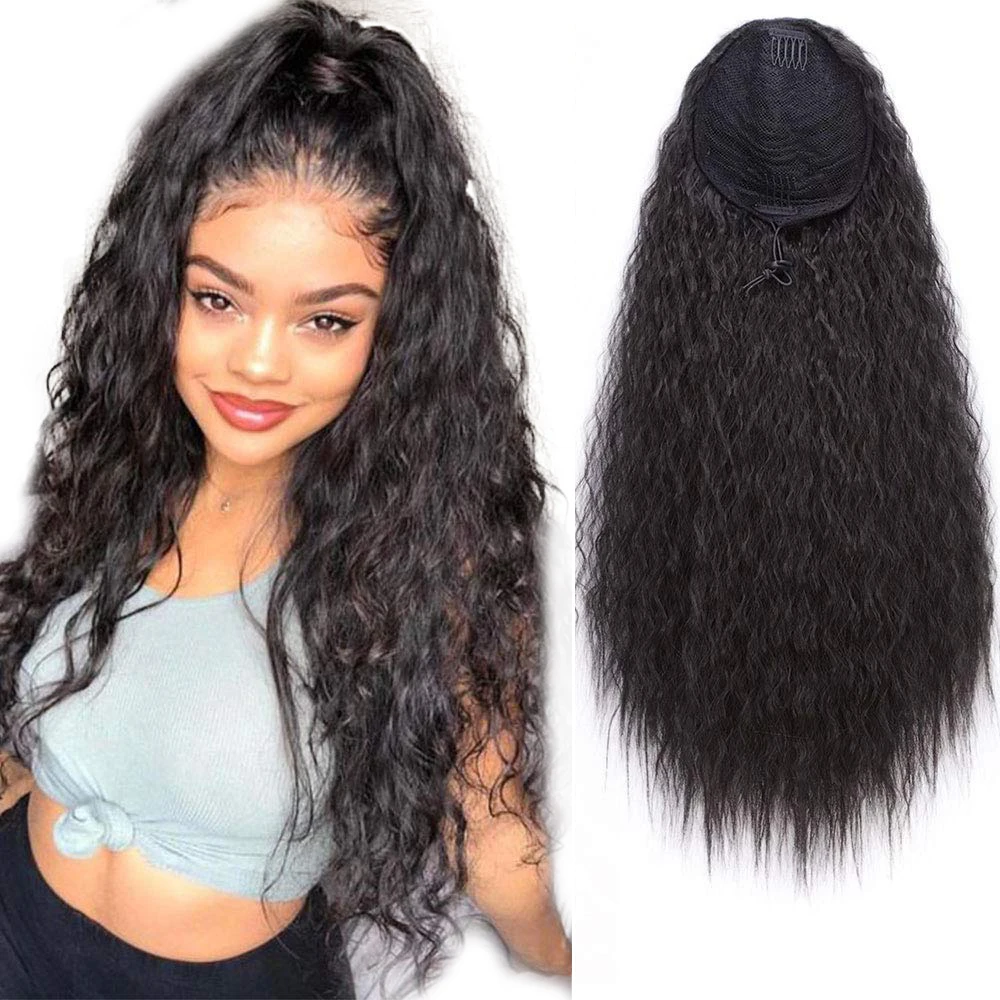 

Ponytail Private Curly Wave Hair piece Clip in Ponytail Hair Extensions Synthetic Long Drawstring Extension For Black Women, Pic showed