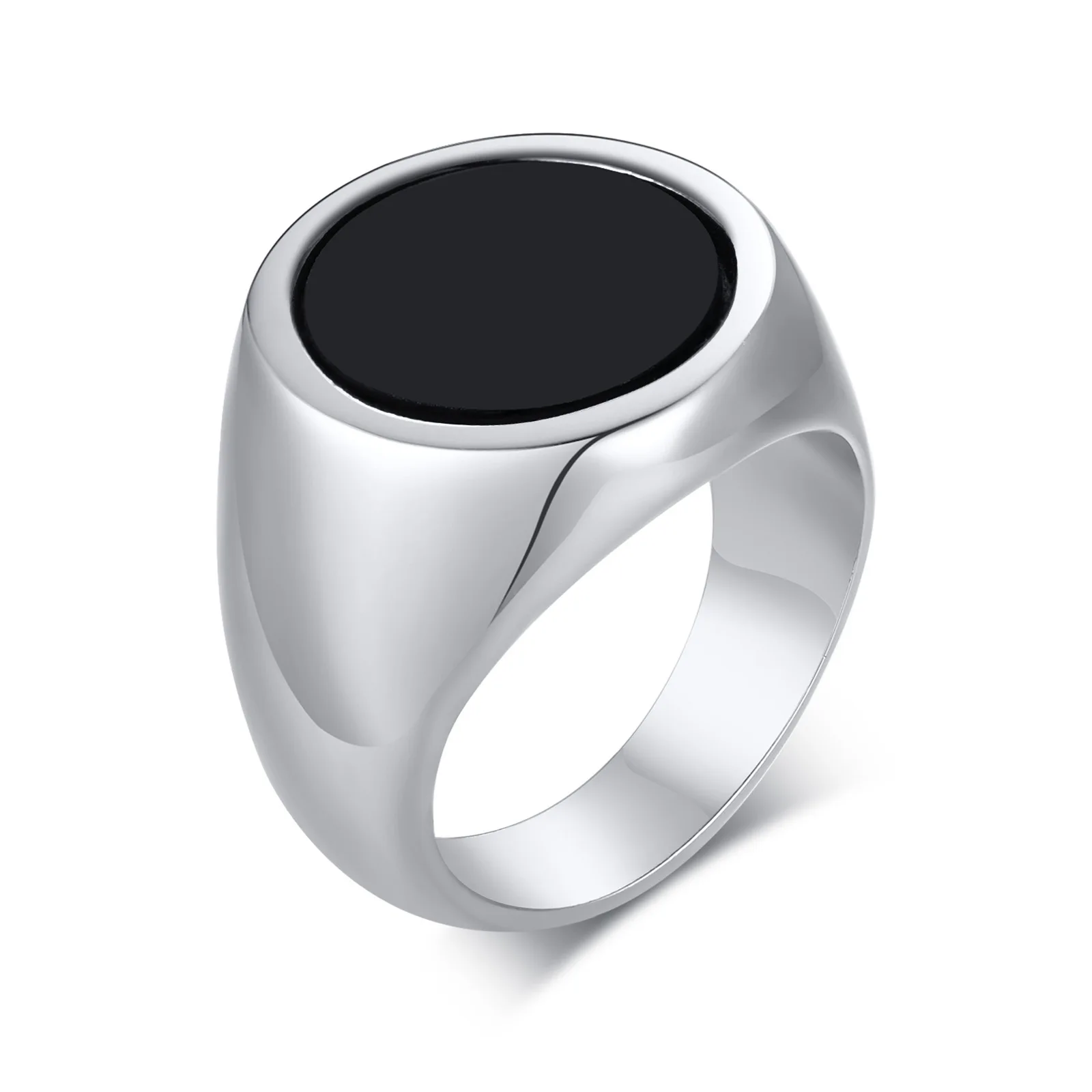 

Hot Sale Fashion Men'S Jewelry 13Mm Black Silver Rings Epoxy Stainless Steel Natural Color Rings For Men