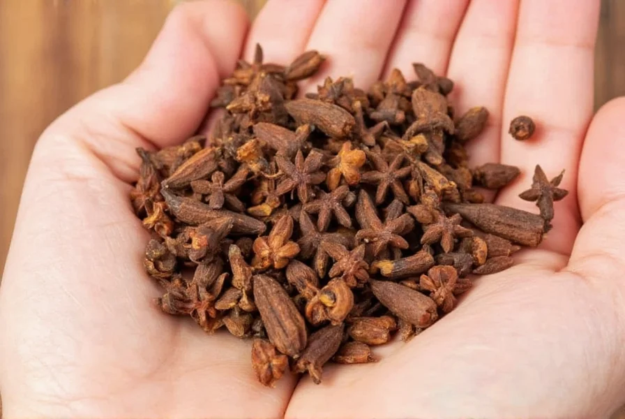 Common spice substitutes for cloves arranged on wooden table