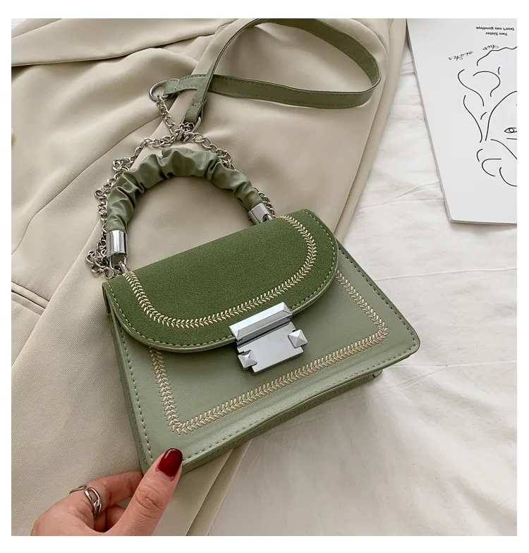 

Elegant mini fold handle embroidery chain shoulder crossbody bags purses and handbags women hand bag, 4 colors