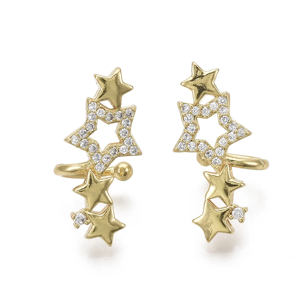 

PandaHall Star Nickel Free Brass Cubic Zircon Cuff Earrings