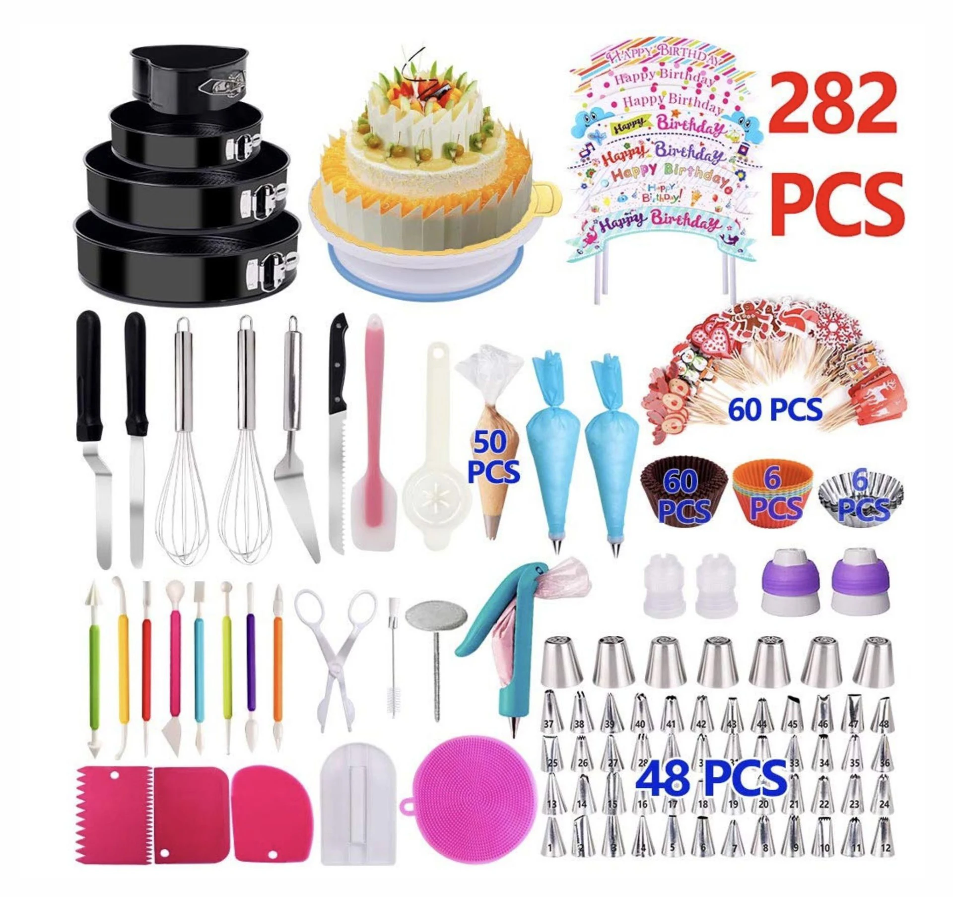 

Baking kit supplies making full pcs metal stainless steel silicone turntable stand fondant decorating cake tool set