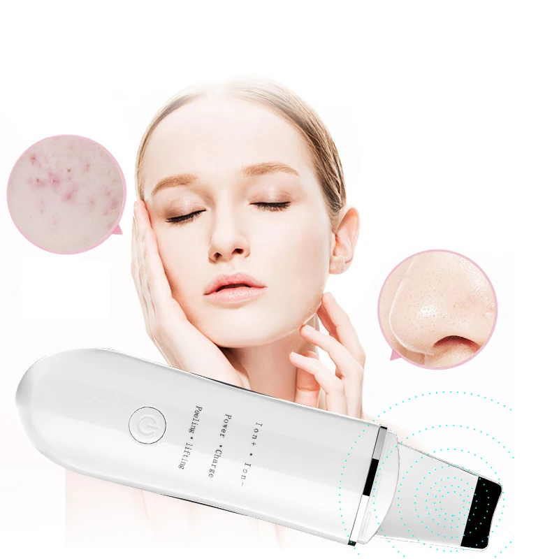 

Amazon hot selling private label electric facial dead skin spatula blackhead removal face ultrasonic skin scrubber, White or cilent customize