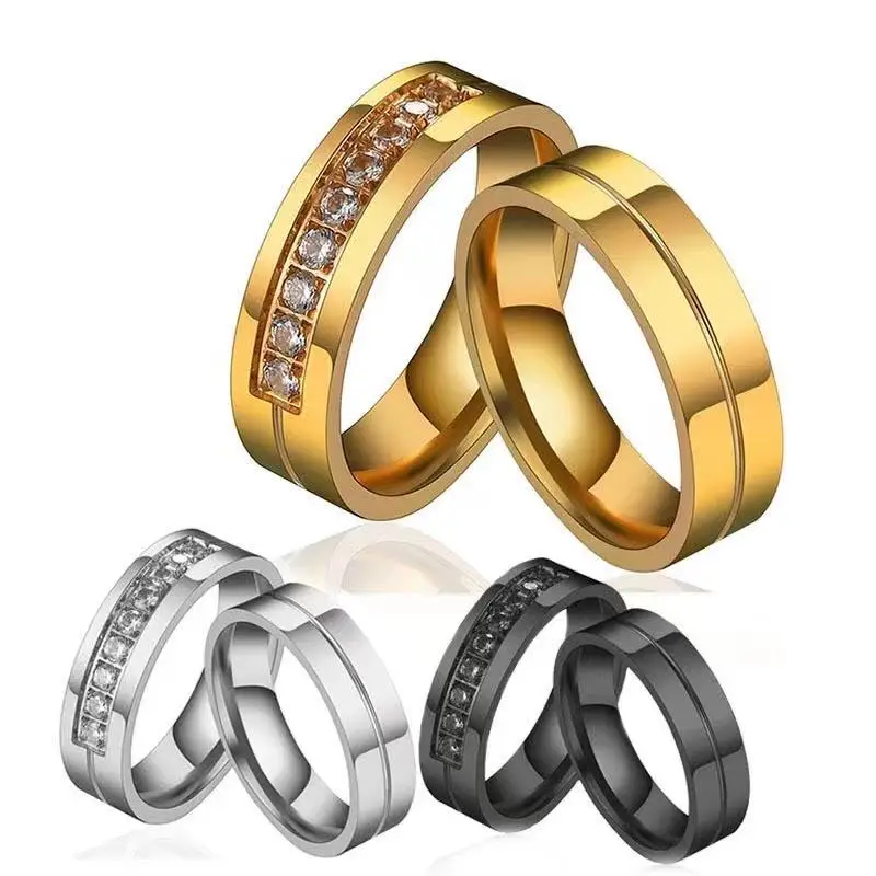 

Best selling fashion new zircon ring stainless steel inlaid diamond lovers ring jewelry wholesale