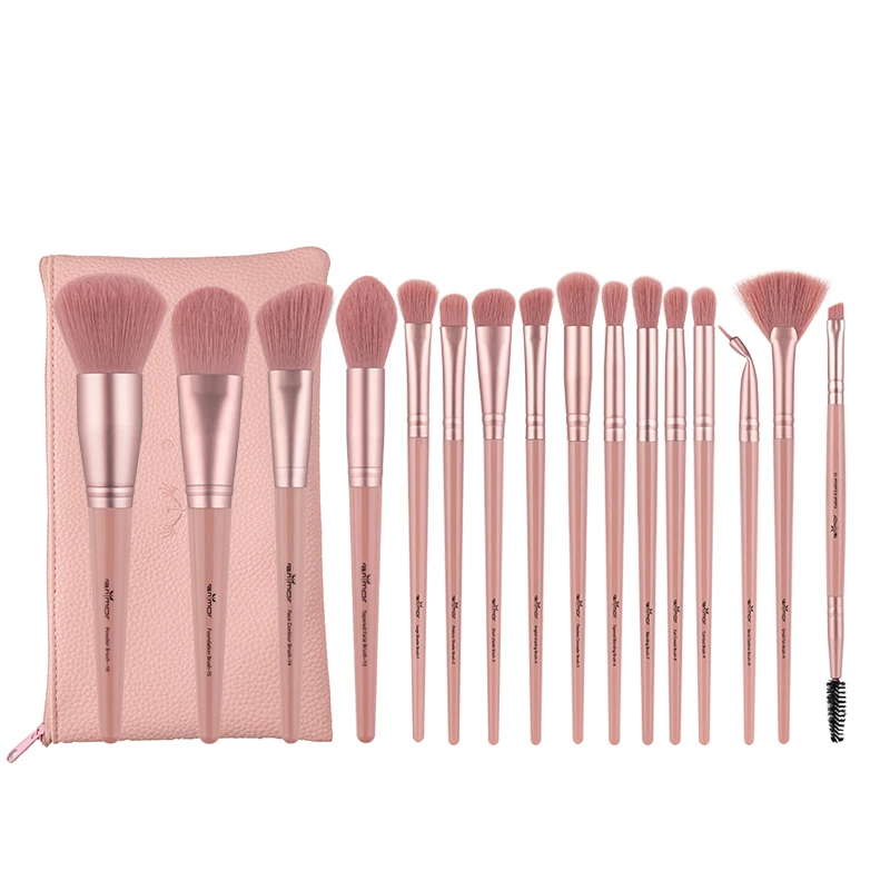 

Anmor 16Pcs Professional Make Up Brush Set With Bag Private Label Cosmetic Makeup Brushes, Black, gray