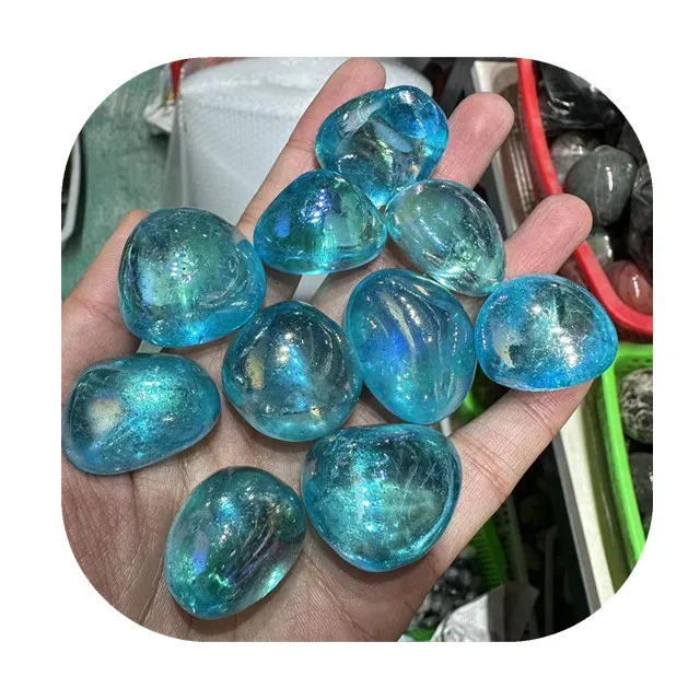

New arrivals 20-30mm healing crystals gemstone bulk natural aqua blue aura clear quartz crystal tumbled stones for gift