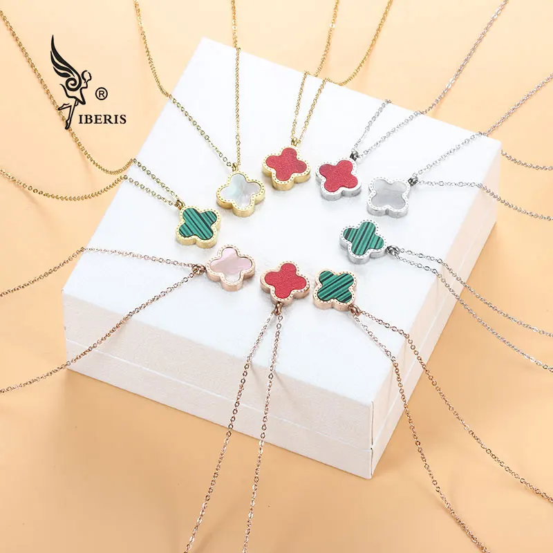 

Leaf Lucky Clover women necklace stainless steel rose gold plated shell necklace