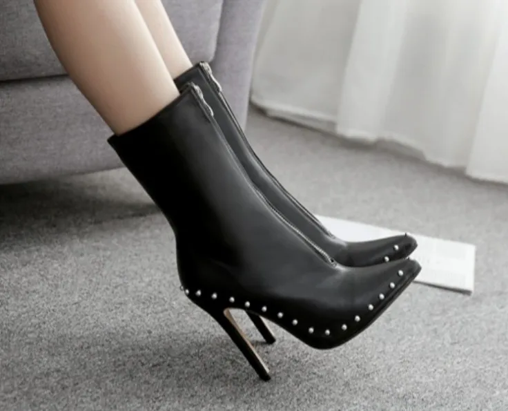 

New Design Pointed Toe Sexy ladies high heel MId-calf women boots, Black/brown