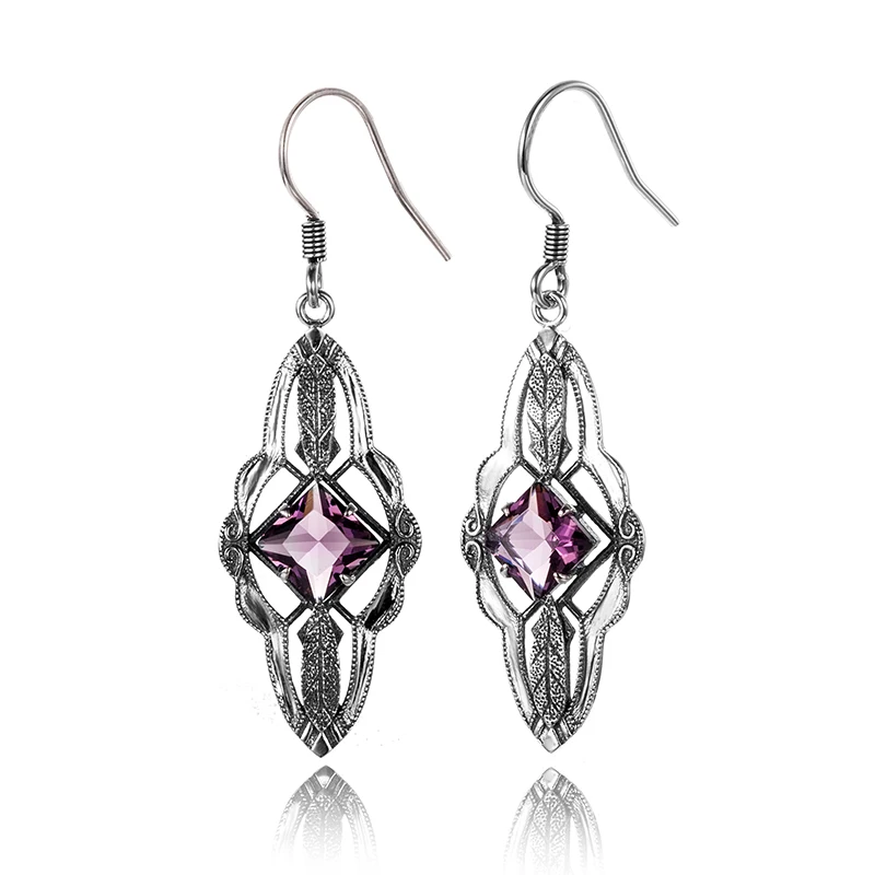 

Fine Vintage Silver Crystal Earrings Amethyst Gemstone 925 Sterling Silver Earrings