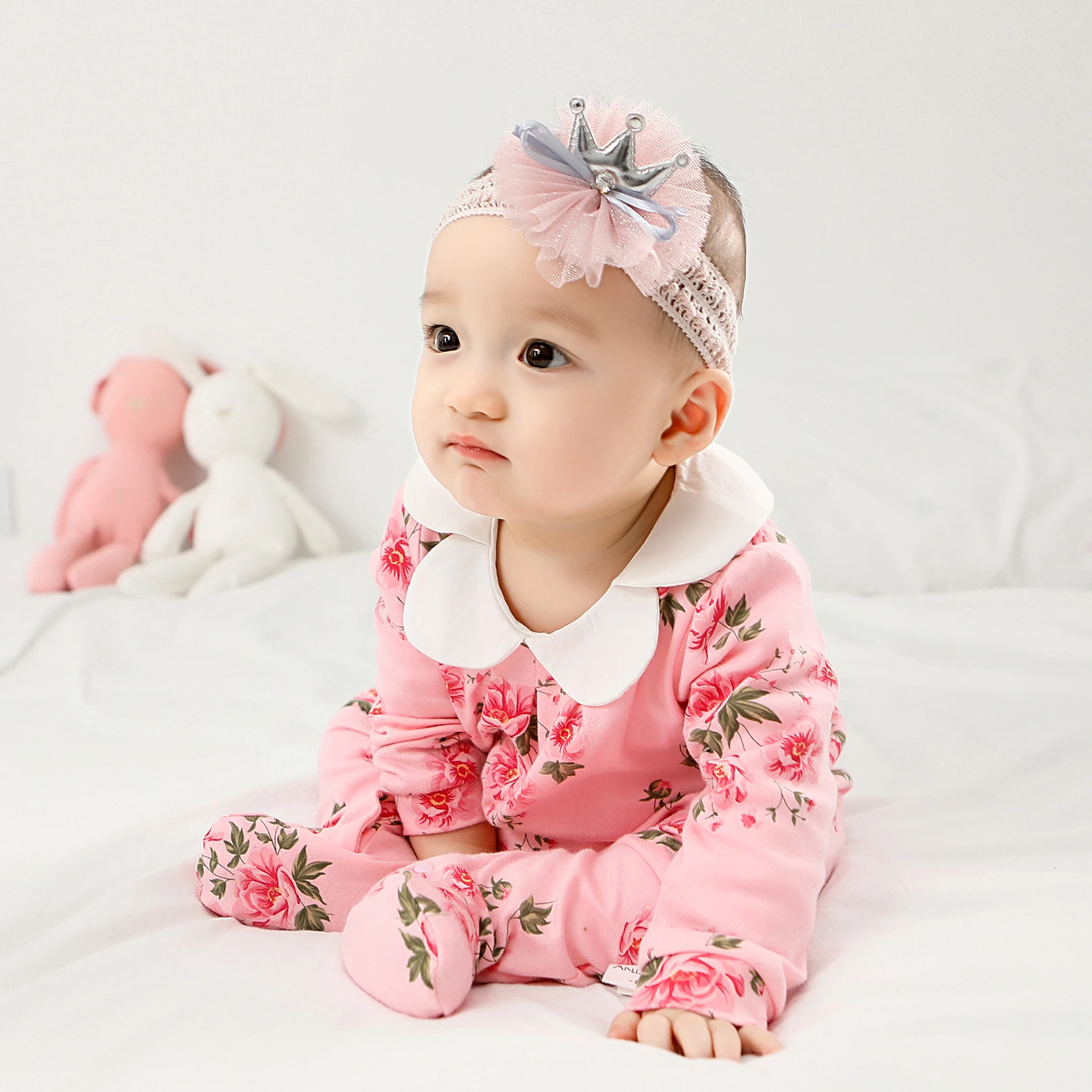 

Wholesale spring infant toddler wear cotton newborn baby clothes romper, Pink / white