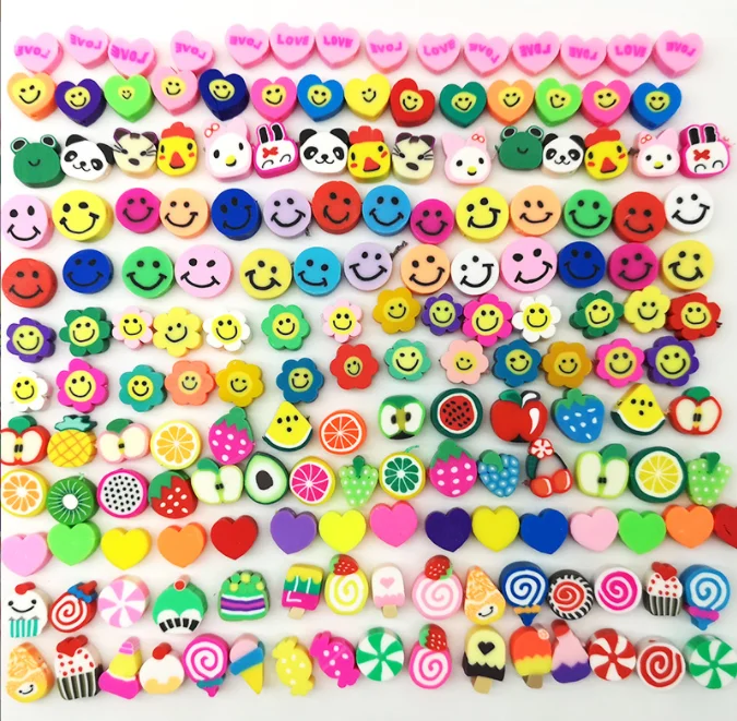 

100PCS 10mm Colorful Flower Cartoon Animal Fruit Smiley Face Beads DIY Polymer Clay Beads For Bracelet Necklace Jewelry Making