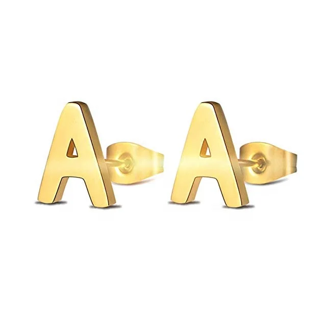 

Modalen Gold Plated Stainless Steel Initial Alphabet Letter Stud Earrings for Women Men, Gold/sliver