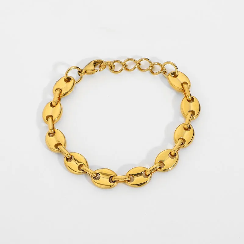 

Pig Nose Chain Bracelet 316L Stainless Steel 18K Gold Plated Titanium Steel Coffee Bean Chain Bracelet Punk jewelry