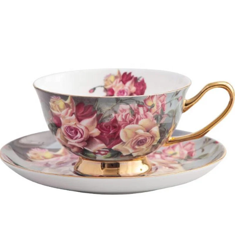 

Porcelain Retro Rose European Light Luxury Coffee Sets Healthy Phnom Penh Design Washable Natural Tea Sets, Pink