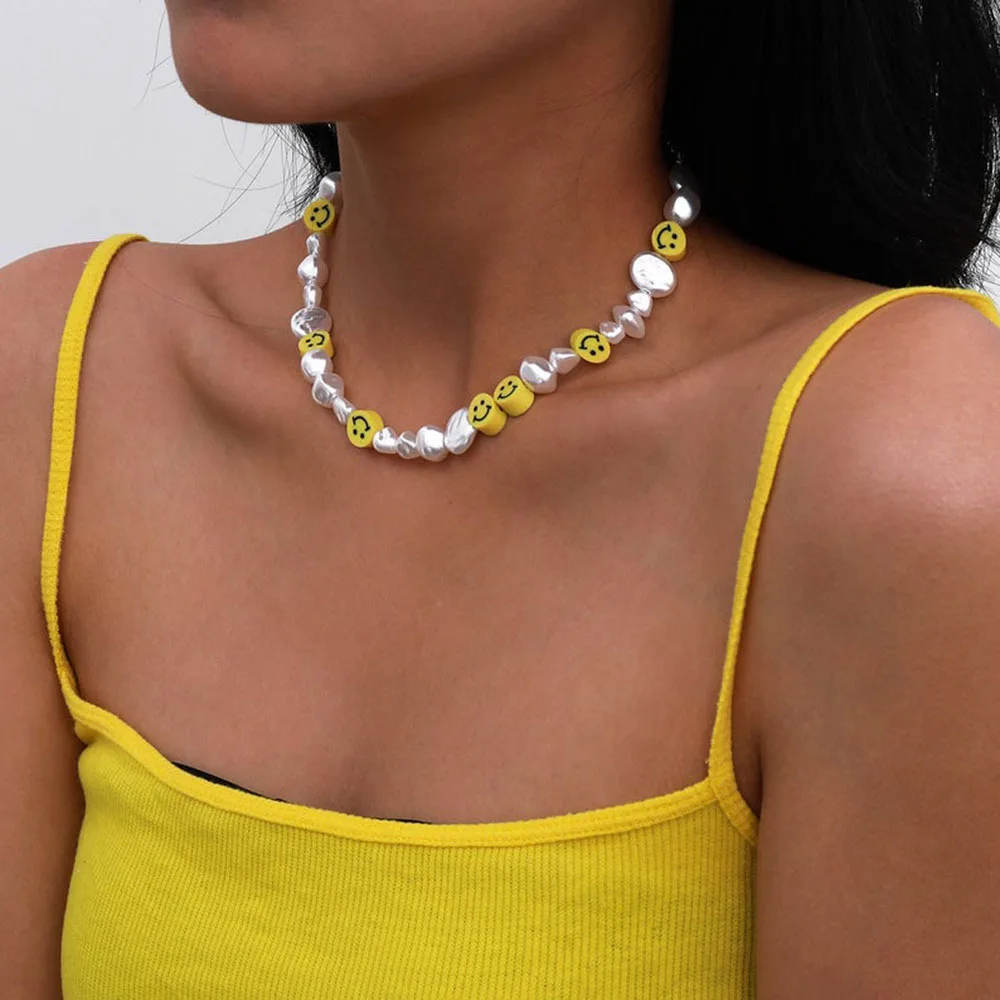 

2021 Beautifully Jewelry Pearl Necklace Fashion Smiley Face Necklace for Women Girl Birthday Gift