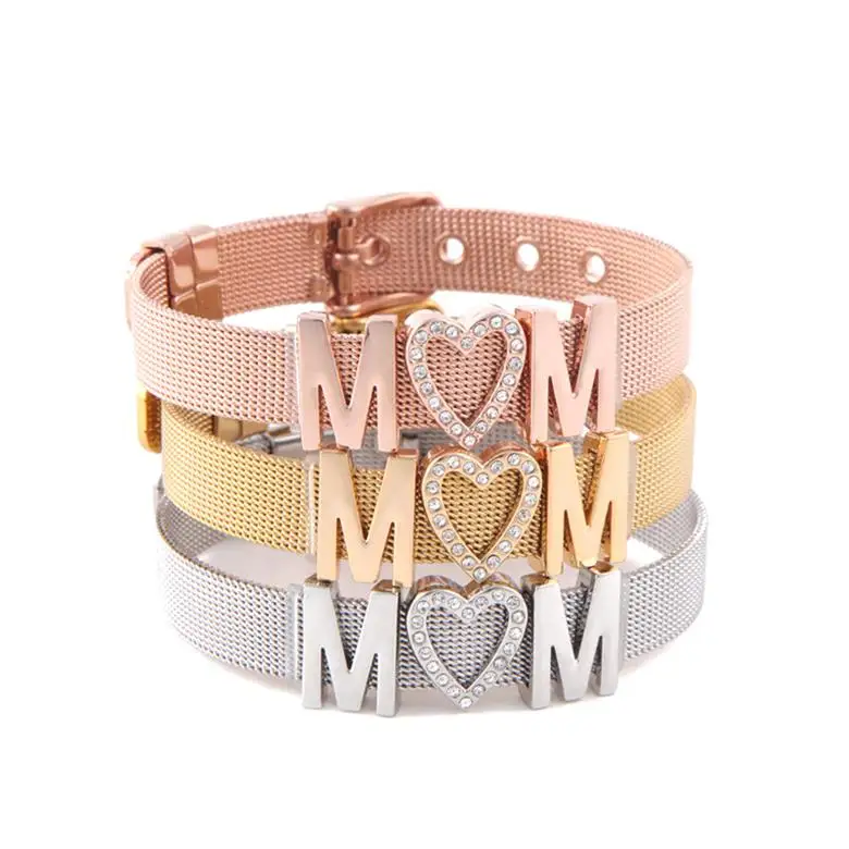 

Happy Mother's Day Gift Love You Mom Mother Bracelet Mesh Slider Charm Mother Daughter Mon Bracelets For Mom, Ss/gold/rose gold/balck