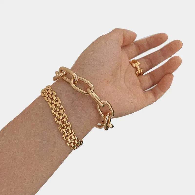 

Classic Punk 18K Gold Plated Stainless Steel Jewelry Chunky Choker Chain Bracelet Necklace Jewelry Set For Women