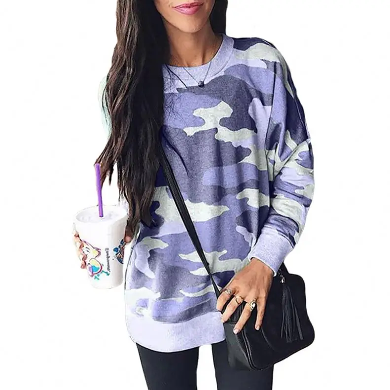 

2020 Manufacturer Female Blue Digital Camouflage Print Sweatshirt For Women