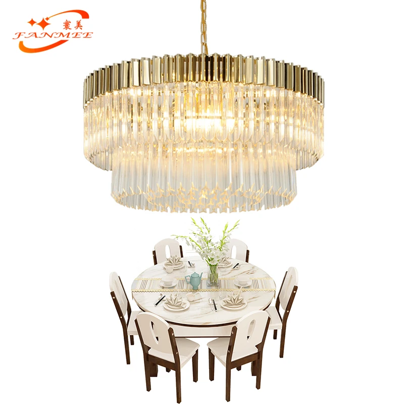 

Modern Crystal Chandelier Lighting Led Luxury Round Crystal Pendant Chandelier Hanging Lamp for Dining Living Room, Gold finish
