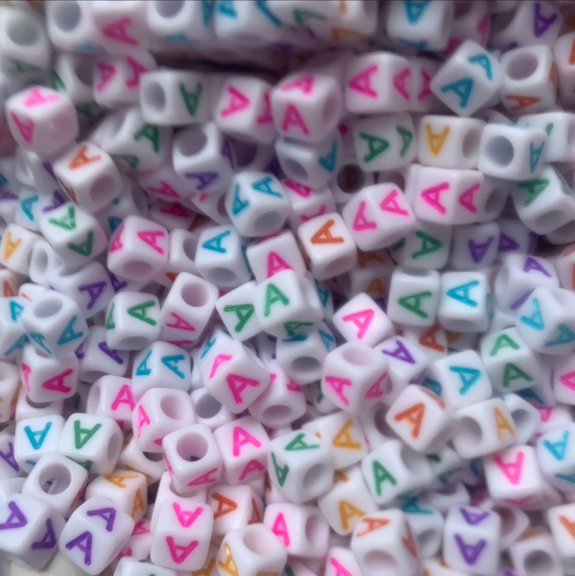 

6mm acrylic plastic cubic square letter beads A-Z colorful initial letter beads big hole letter beads toys 100pcs per bag
