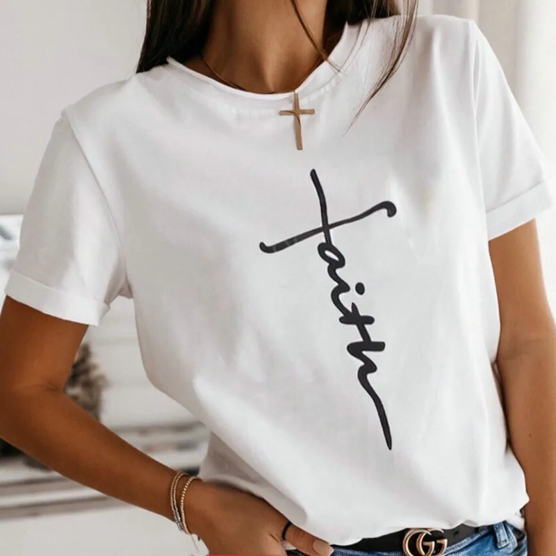 

2022 Summer Women's New WISH Letter Print Round Neck Short Sleeve T-shirt