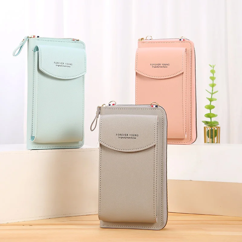 

Hot Sale Double Zipper PU Women Mini Handbags Long Strap Women Zipper Wallets, Customized color