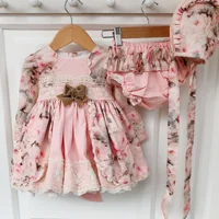 

spring vintage girls dresses floral spanish pink ruffles lolita wholesale children clothes boutiques ready made