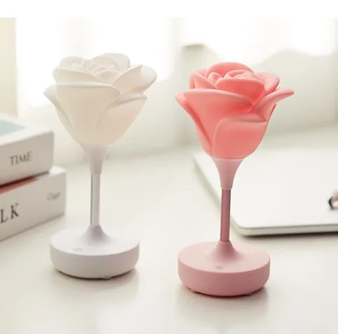 

E-friendly Silicone Touch Rose Night Light Bedroom LED Rechargeable Table Lamp