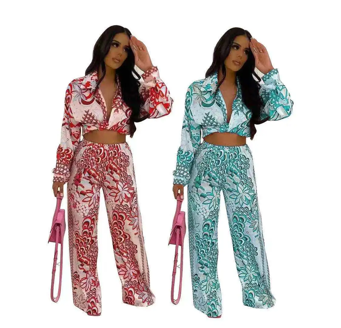 

Women Summer's Suits Blouse Shirt Wide Leg High Waist Pants Fashion Female Srousers Sets 2 Pieces Sets Women Loose Clothing