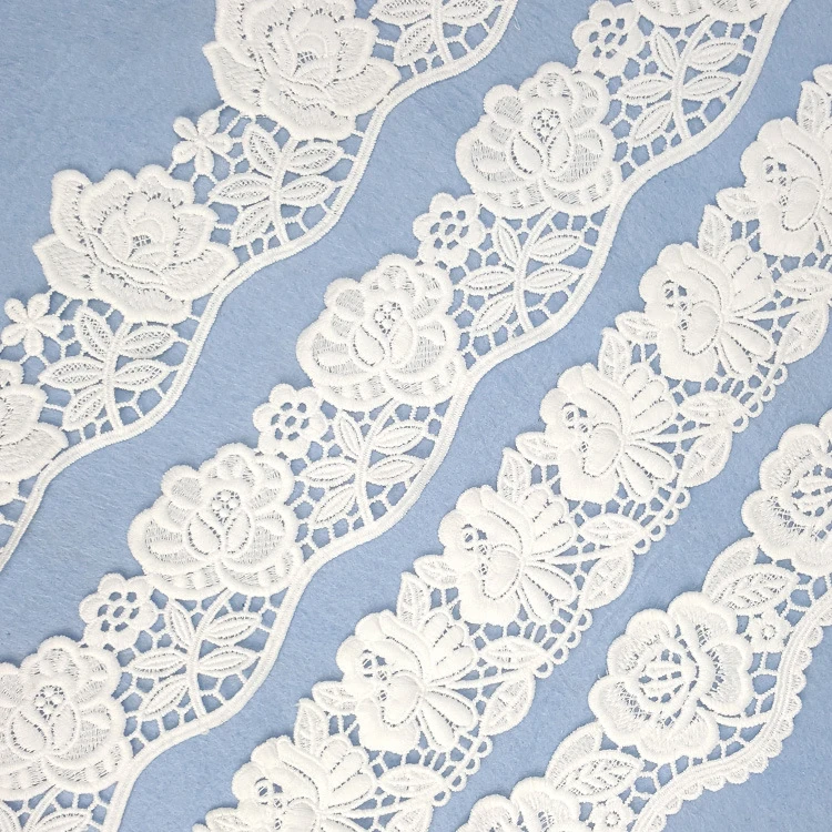 

Free Sample White Border Guipure Lace Trim Embroidery Lace Trim for Dress Border