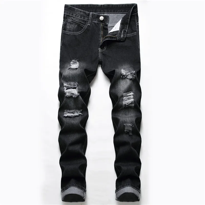 

Plus Size Blue Ripped Jeans Boyfriend Hip Hop Colorful Smile Printing Denim Straight Pants Trousers Men Jeans, Customized color