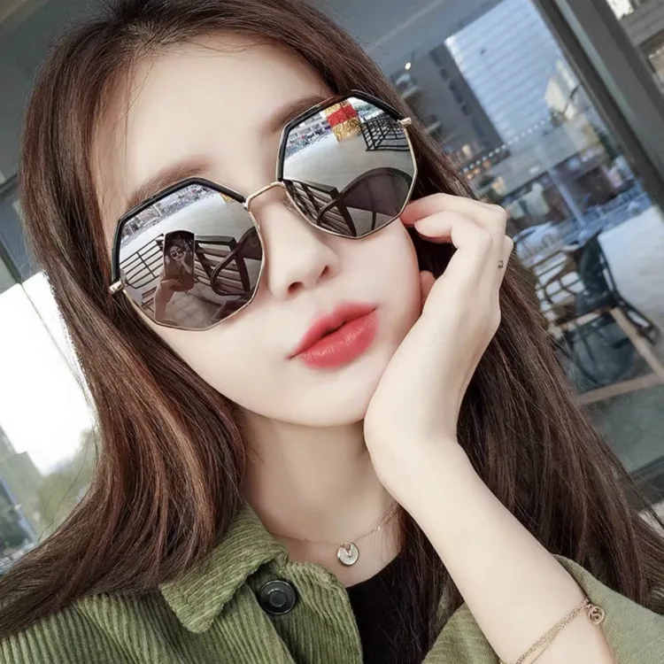 

2021New Fashion Korean Version Net Red Personality Retro Metal Semi Rimless Large Frame Sunglasses