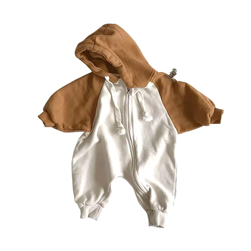 

2019 autumn and winter new jumpsuit boy and girl baby long-sleeve hooded sweater climbing clothes baby romper 2412, Brown;black