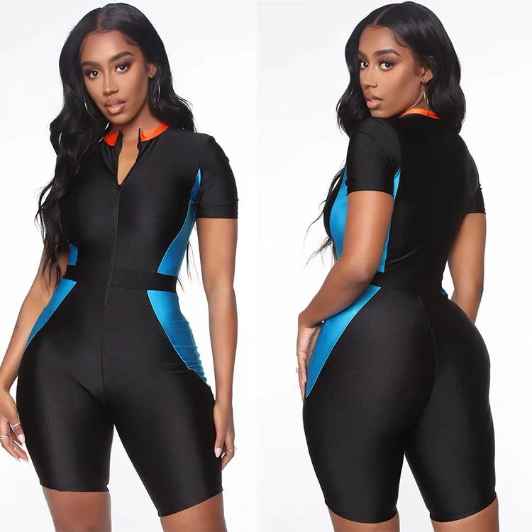 

2021 Fashion Plus Size Stitching Skinny Sexy Color Contrast Sports Yoga Jumpsuit Sport Jumpsuit Body Women