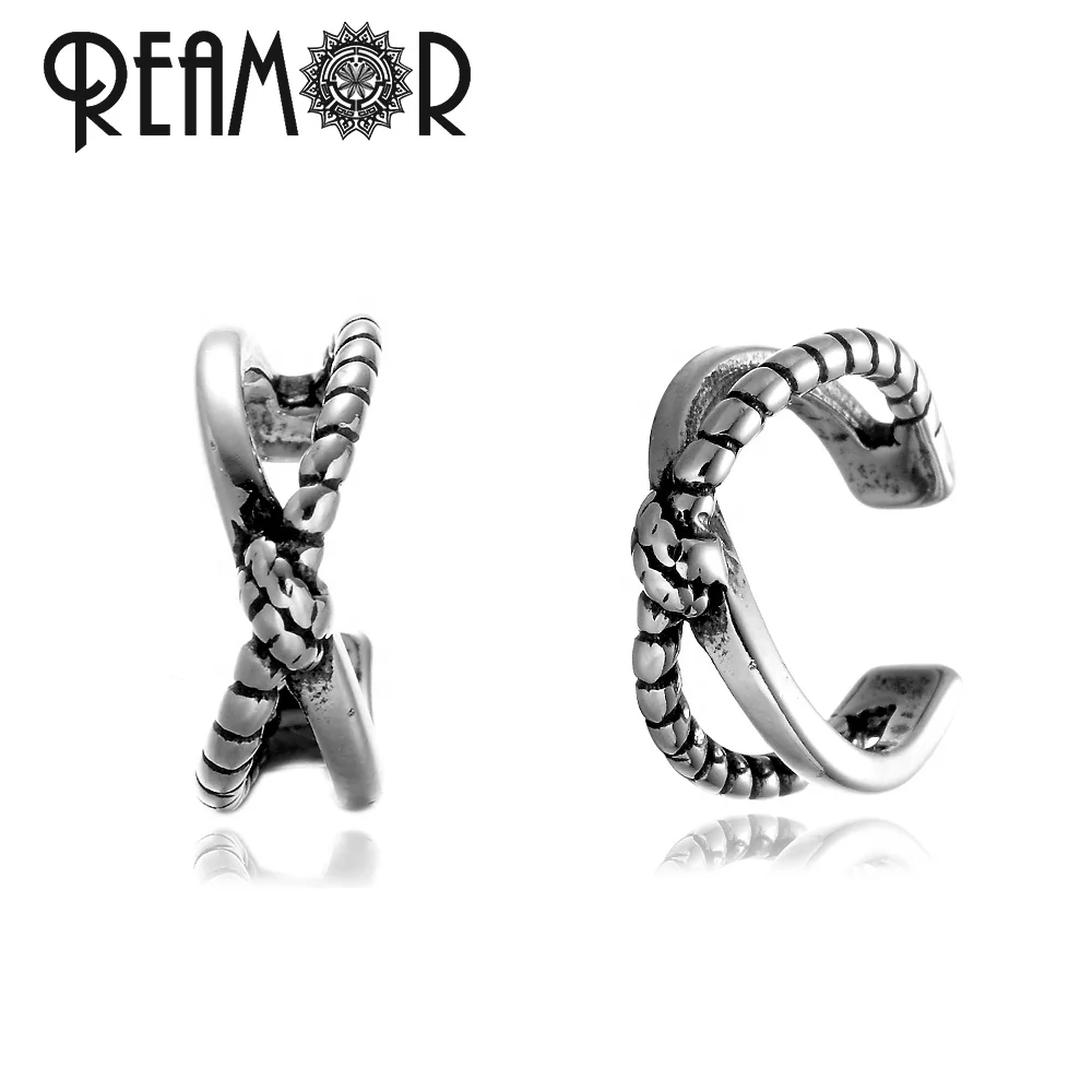 

REAMOR Retro Punk Style X Knot U Shaped Cuff Cartilage Wrap Earrings with No Piercing Hoop Earrings for Men and Women